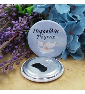 15 Adet Leylekli Metal Baskılı Bebek Şekeri Metal Magnet Açacak 58 mm-