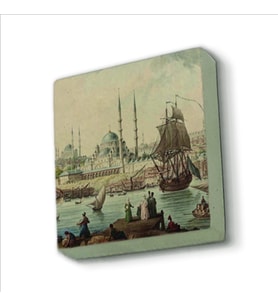 Eminönü Yeni Camii (Çizim, Osmanlı Dönemi) Baskılı Doğaltaş  Magnet(KRT-040)Buzdolabı Süsü