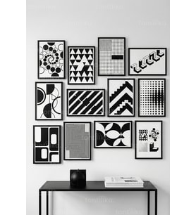 12 Parça Siyah Beyaz Geometrik 2 Renk Seçenekli Dekoratif Çerçeve Görünümlü Tablo Seti