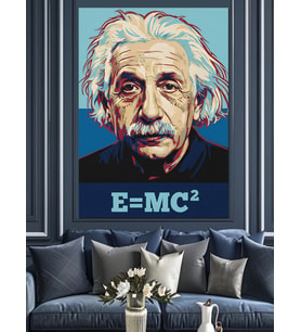 E=Mc² Einstein Portresi Dekoratif Kanvas - Mdf Ahşap Tablo