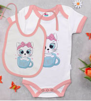 BK Kids Kişiye Özel İsimli Pembe Bebek Body Zıbın ve Mama Önlüğü Hediye Seti-5