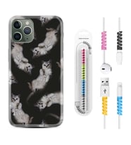 Apple iPhone 11 12 13 14 Pro Max Kılıf Kablo Koruma Spiral Silikon Sevimli Kedicikler 1785