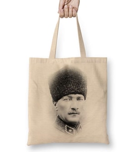 Mustafa Kemal Atatürk 07 Bez Çanta Uzun Saplı