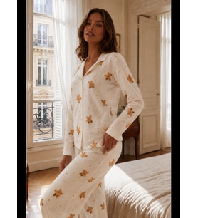 Night Kadın Gömlek Yakalı Rahat Ev Giyimi Pijama Takımı