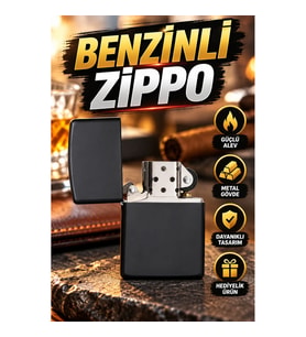 Siyah Metal Benzinli Çakmak – Mat Yüzeyli Açılır Kapaklı Hediyelik Tasarım