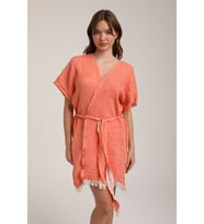 Life For Moda Kadın Kuşaklı Müslin Pareo Kimono P 80 (Turuncu)