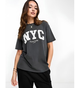 %100 Pamuk Ön Baskılı Kadın T-shirt -90 (Antrasit)