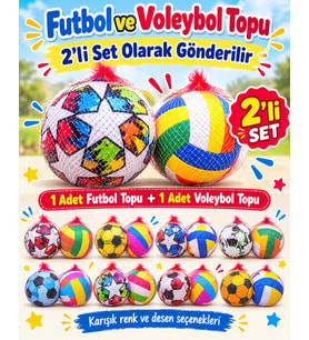 Futbol ve Voleybol Topu 2'li Set Renkli Desenli Kaliteli Makine Dikişli 280 Gr Okul Spor Aktivite Antreman