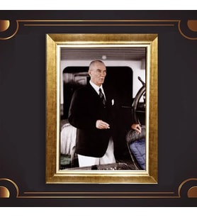 Altın Varaklı Çerçeveli Paspartulu Atatürk Tablo z4965 (Gold)
