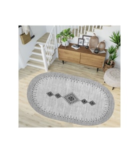 Eliana Home Baskılı, Yıkanabilir Kaymaz Taban Oval Halı LNA7244-SD1106 100x200 cm (Gri)