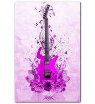 CakatabloMor Elektrogitar ve Çiçekler Mor Arkaplan MDF Tablo