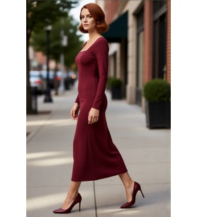 Kadınlara Özel Düz Desenli Uzun Kollu Bodycon Maxi Elbise Kare Yaka Polyester Karışımlı Kaliteli