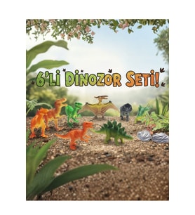 6'lı Gerçekçi Dinozor Figür Seti - Ağaç ve Kaya Aksesuarlı Eğitici Oyuncak Dinozor Dünyası
