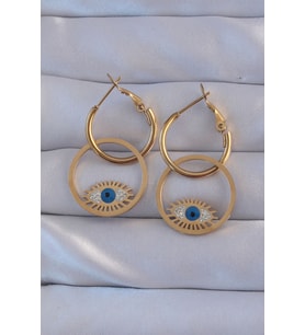 316L Çelik Gold Renk Zirkon Taşlı Mi Göz Tasarımlı Halka Küpe TJ-BKP9161
