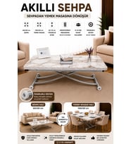 Akıllı Sehpa Üst Tabla Mdf Beyaz Mermer Oval Köşe Alt Krom Kaplama