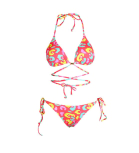 Beria Kadın Çapraz Bağlama Detaylı Üçgen İpli Pembe Desenli Bikini Takımı