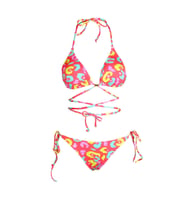Beria Kadın Çapraz Bağlama Detaylı Üçgen İpli Pembe Desenli Bikini Takımı