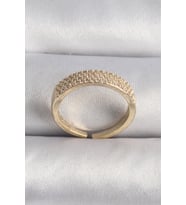 Pirinç Gold Renk Zirkon Taşlı VIP Seri Kadın Yüzük (Altın)