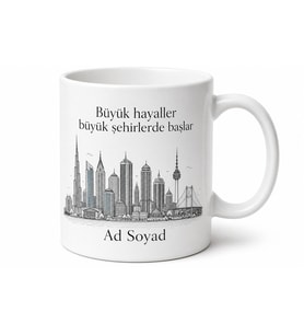 Modern Şehir Çizimli Kupa Bardak Özel Tasarım Hediye Porselen Mug