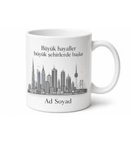 Modern Şehir Çizimli Kupa Bardak Özel Tasarım Hediye Porselen Mug