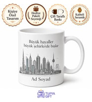 Modern Şehir Çizimli Kupa Bardak Özel Tasarım Hediye Porselen Mug