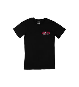 Lucky Şanslı Pembe Cep Logo Tasarımlı Siyah Tişört