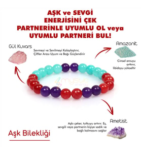 Mystic Energy Doğal Taş Aşk,Sevgi,Çiftler Arası Uyum Bilekliği(Ametist, Gül Kuvars ve Amazonit Doğaltaş Bileklik)