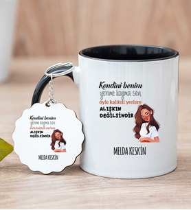 Kişiye Özel Alışıkın Değilsindir Tasarım Esprili Siyah Kupa Bardak ve Anahtarlık