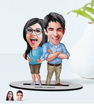 BK Gift Kişiye Özel İsimli Sevgililer Karikatürlü Ahşap Biblo Model-101