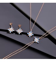 925 Ayar Gümüş Aquamarine Taşlı Kamelya Çiçeği Set