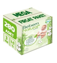 Bebem Bebek Bezi Natural Beden:3 (4-9Kg) Midi 280 Adet Mega Fırsat Pk
