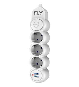 FLY FLY-3393-01 Akım Korumalı 3'lü Priz 2 USB 2m 2.1A Uzatma Kablosu