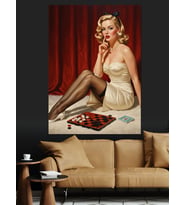 Vintage Pin-Up Kadın Portresi Dekoratif Kanvas - Mdf Ahşap Tablo