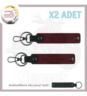 Hız Aşıkları İçin İsim Plaka ve 0 Rh (+) Kan Grubu Kişisel, Acil Durum Deri x2 Anahtarlık, Bordo-Syh (Çok Renkli)