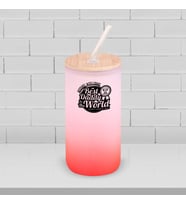 BK Gift İsimli Dad Tasarımlı Kırmızı Renk Pipetli Buzlu Cam Bardak 600ml - 3, Babaya Hediye, Doğum Günü Hediyesi