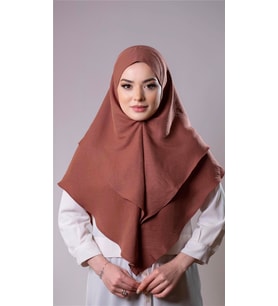 Kiremit Pratik Hazır Geçmeli Tesettür Eşarp Pamuk Caz Kumaş Çift Katlı Düz Hijab 2303_05