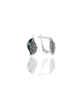Söğütlü Silver Gümüş yeşil mineli yaprak modeli markazit taşlı küpe