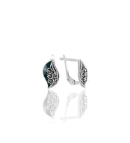 Söğütlü Silver Gümüş yeşil mineli yaprak modeli markazit taşlı küpe