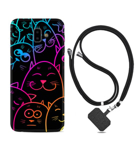 Samsung J6 Plus J7 Prime J7 Pro M20 Kılıf Boyun Askılı Silikon Neon Cats 1790