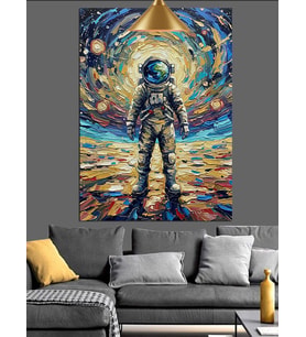 Yıldızlı Astronot Tablo Dekoratif Kanvas - Mdf Ahşap Tablo