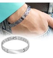 Silver Renk Alev Detaylı Kişiye Özel İsim/Harf Yazılı Erkek Çelik Bileklik (Gümüş)