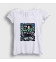 Presmono Kadın Beyaz Sword Tanjiro Kamado Anime Demon Slayer Kimetsu No Yaiba T-Shirt 307771tt (Beyaz)