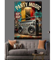 Retro Party Music Radyo Kaseti Dekoratif Kanvas - Mdf Ahşap Tablo