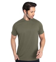 Crozwise 7134-04 Waffle Bisiklet Yaka Erkek Petek Dokuma T-Shirt HAKİ_YEŞİL