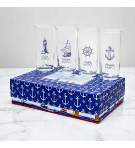 Keyifli Kadeh Deniz Rakı Dörtlü Set Özel İsim Baskılı Rakı Bardakları ve Hediyelik Kutu - DR10221
