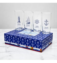 Keyifli Kadeh Deniz Rakı Dörtlü Set Özel İsim Baskılı Rakı Bardakları ve Hediyelik Kutu - DR10221