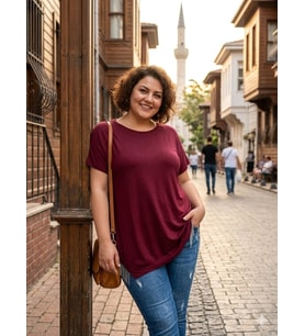 Büyük Beden Alt Püsküllü Bordo Tunik