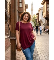 Büyük Beden Alt Püsküllü Bordo Tunik