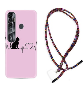 Tecno Spark 6 6 Go 8C 8 Pro 7 7 Pro Kılıf Boyun Asklı Rasta Silikon Pink Cat Heart 1303