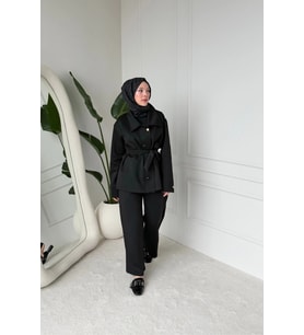Sophie Model Bel Kemer ve Düğme Detaylı Kadın Takım Siyah (Çok Renkli)